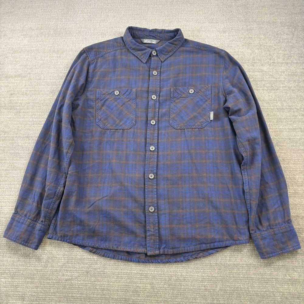 Stio Button Up Shirt Mens M Blue Plaid Long Sleeve Casual Stretch Chest Pockets